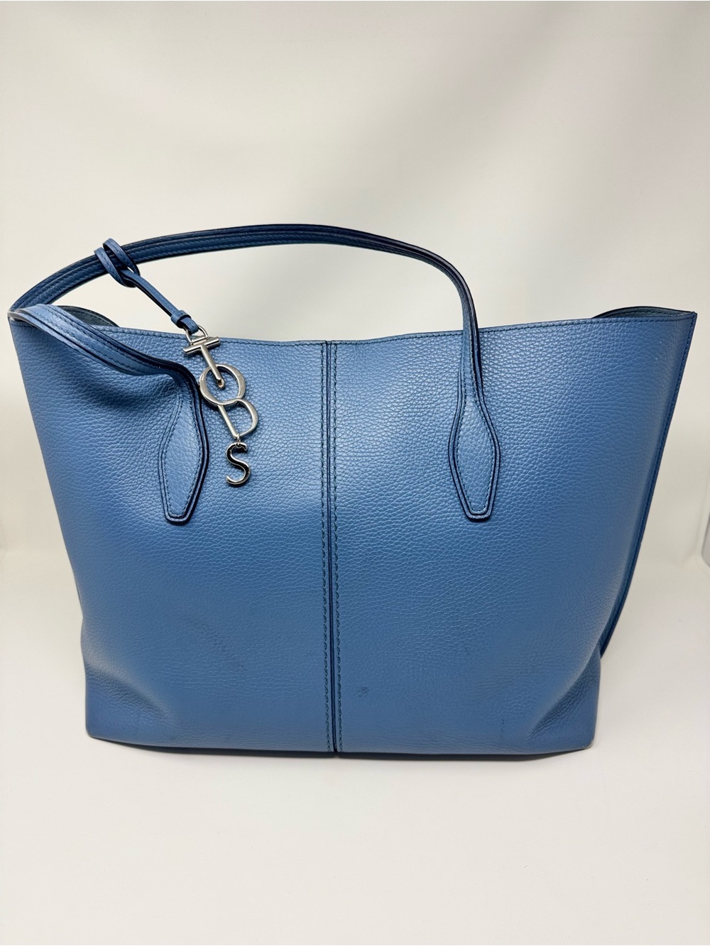 TODS Joy Leather Tote Shoulder Bag Blue Large
